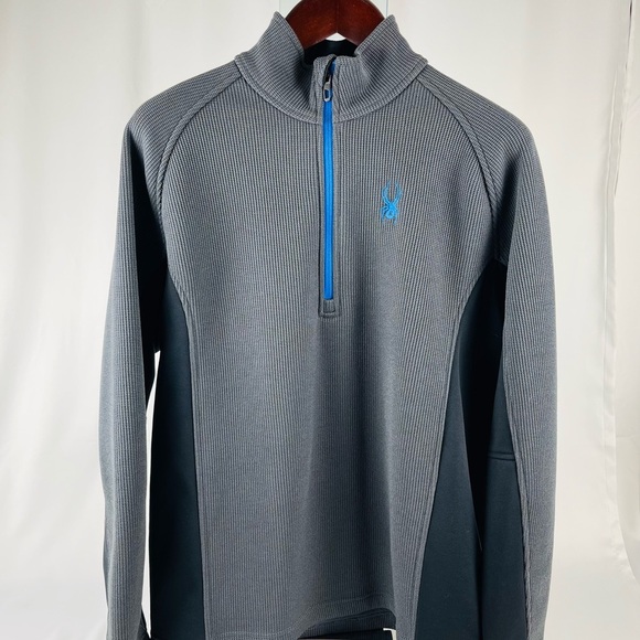 Spyder Other - Spyder Mens XL Grey Outbound 1/2 Zip Pullover Sweater Blue Spider Logo Waffle